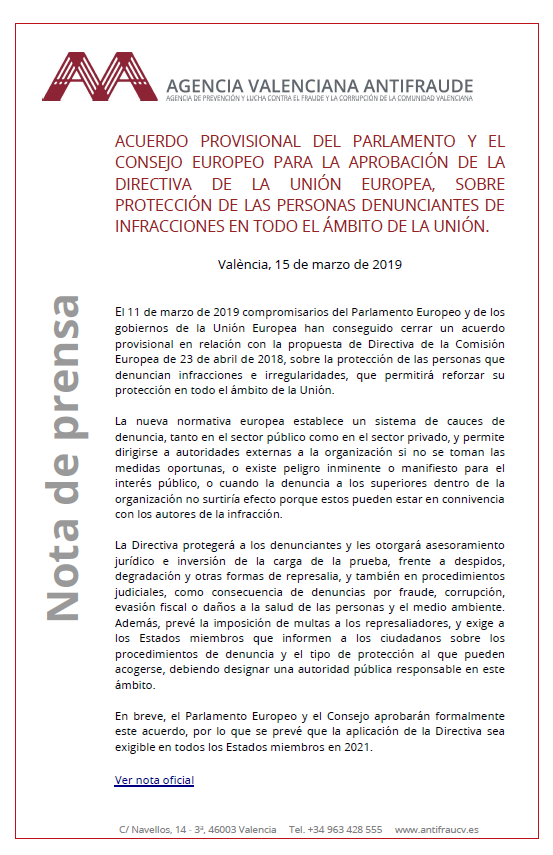 Protección de las personas que informen sobre infracciones del Derecho de la Unión