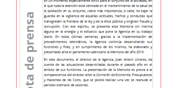 Nota de prensa Memoria 2019