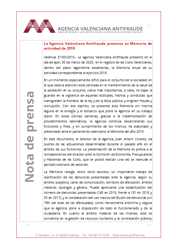 captura_nota_prensa_MEMORIA2019_CAS Nota de prensa Memoria 2019