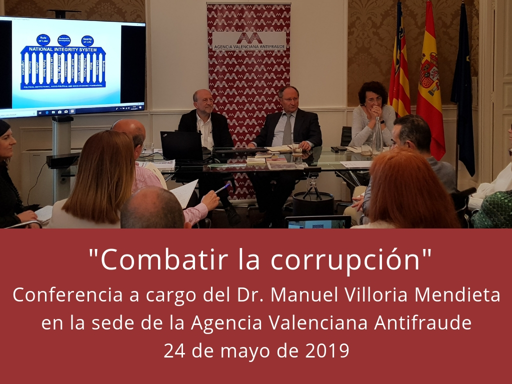 Conferencia Dr. Manuel Villoria Mendieta sede Agencia Valenciana Antifraude 24 de mayo de 2019